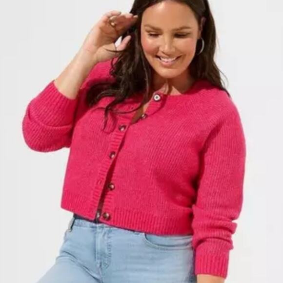 NWT Torrid Pink Vegan Cashmere Crop Cardigan Sweater‎ Size 2X - Picture 2 of 11